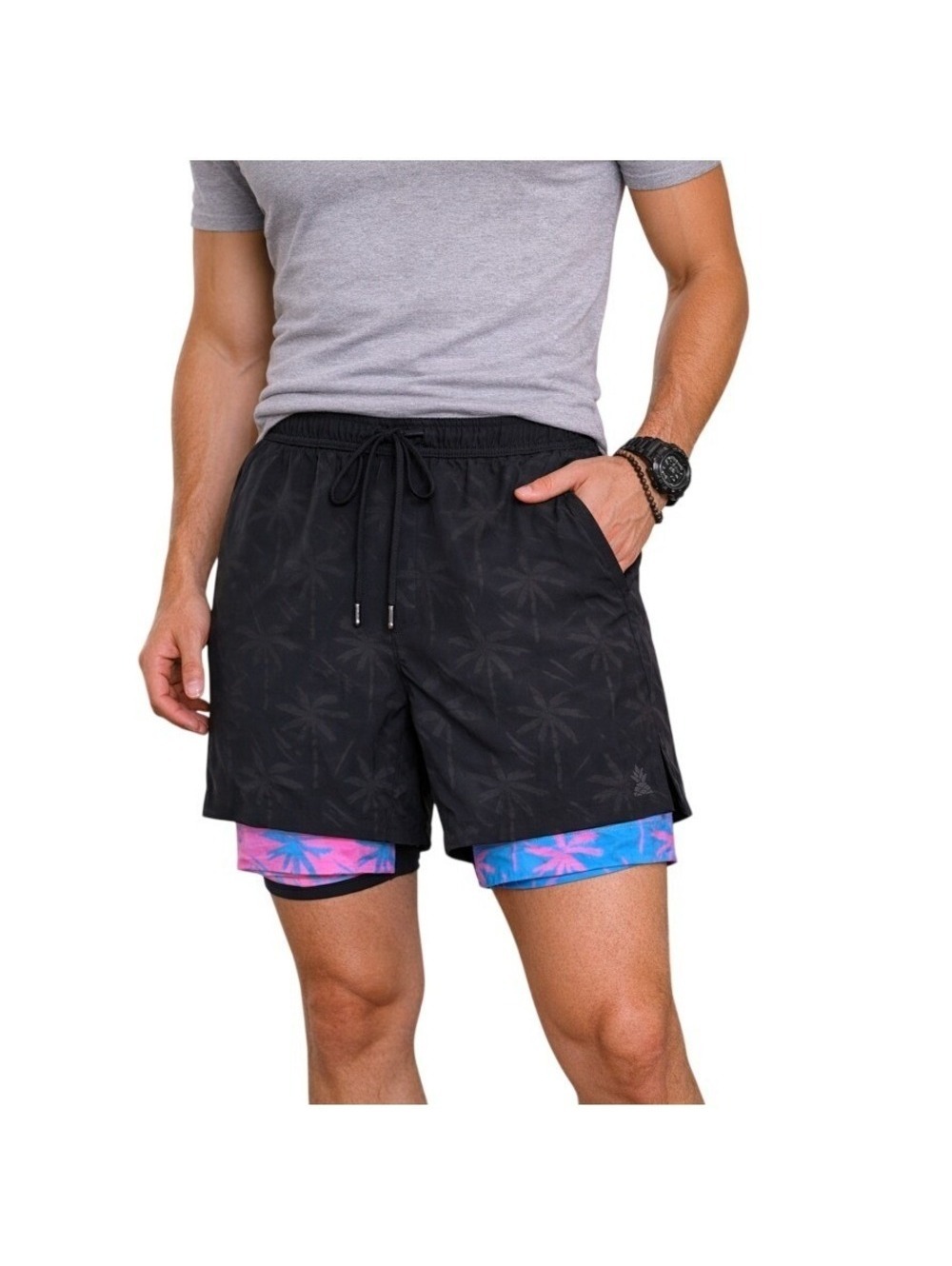 Chubbies Men's Black Palm Tree Performance Boxer Brief Lined Shorts Size M